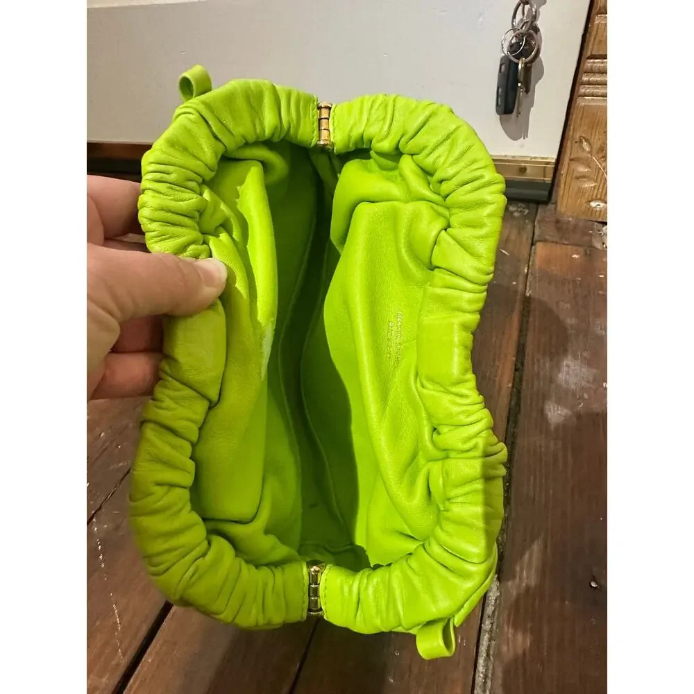 MANSUR GAVRIEL Neon Green Lambskin Leather Mini Cloud Clutch No Strap Purse Bag